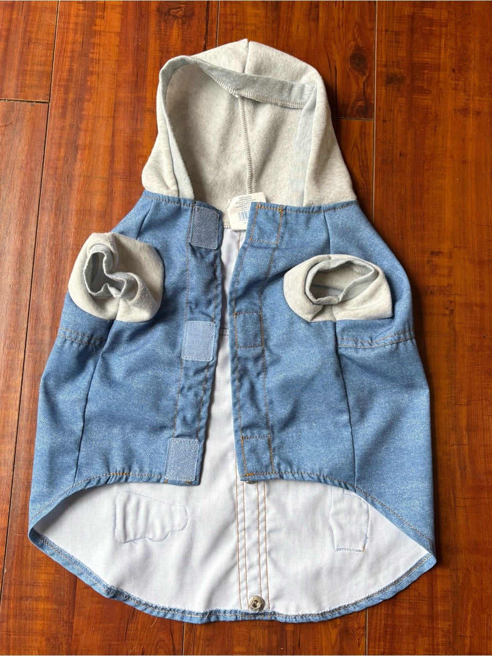 TOP PAW Blue Denim Patched Hoodie Dog Jacket – Size M - Picture 2 of 11